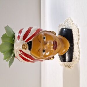 Vintage Lady Head Vase Planter with Turban 5"